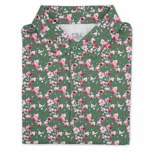 1764 Signature Polo Shirt Mens Golf Large Green Small Enola Floral Print NWT